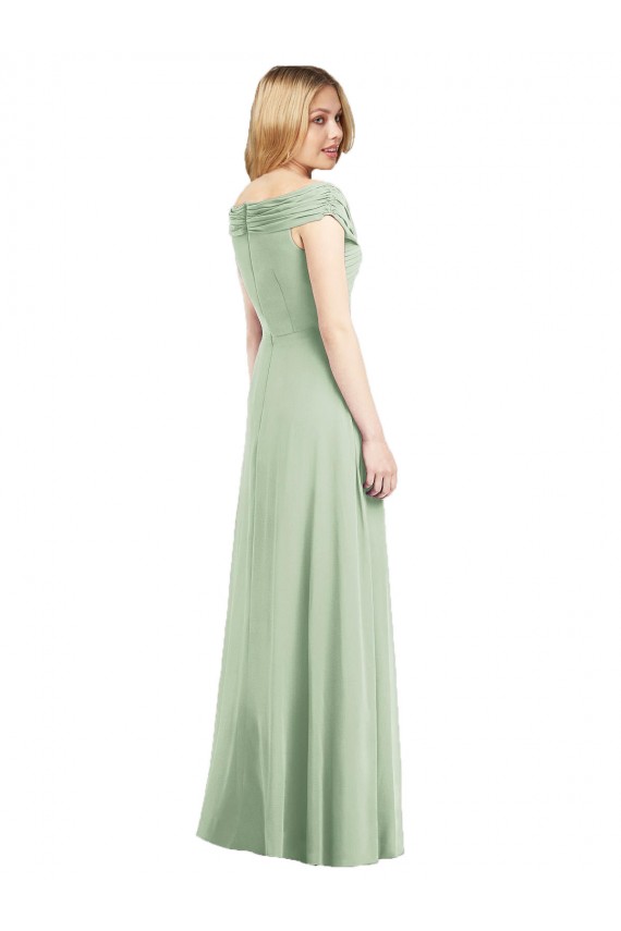 Online Salbeigrün Trompete Off-Schulter Chiffon Lange Brautjungfernkleider