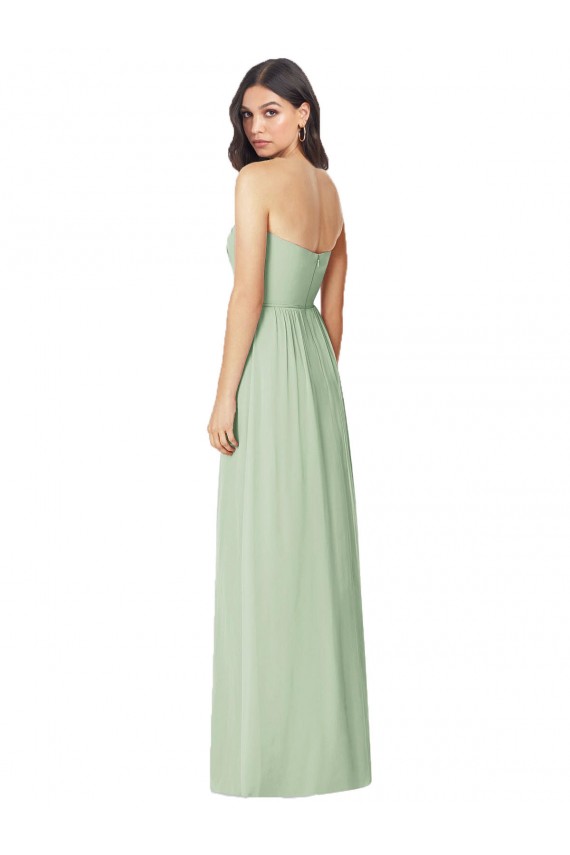 Online Salbeigrün Trompete Trägerlos Chiffon Lange Brautjungfernkleider