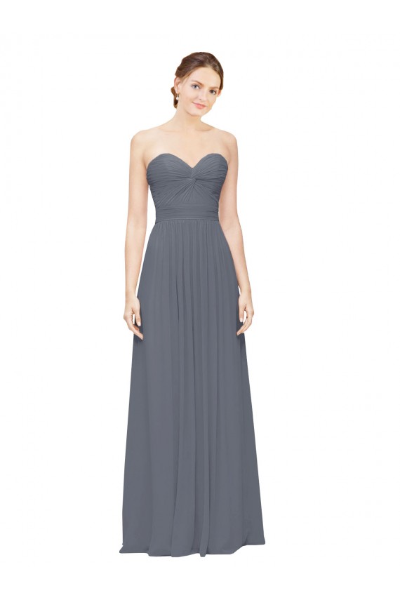 Online Schiefergrau A-Linien Chiffon Lange Brautjungfernkleider