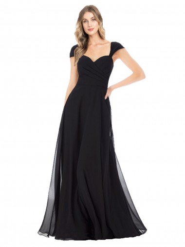 Online Schwarz A-Linien Chiffon Lange Brautjungfernkleider