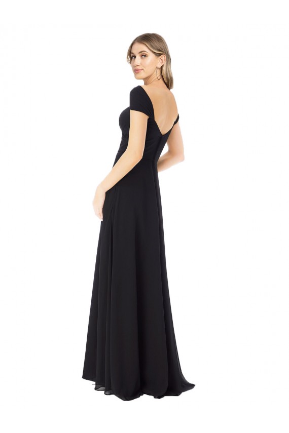 Online Schwarz A-Linien Chiffon Lange Brautjungfernkleider