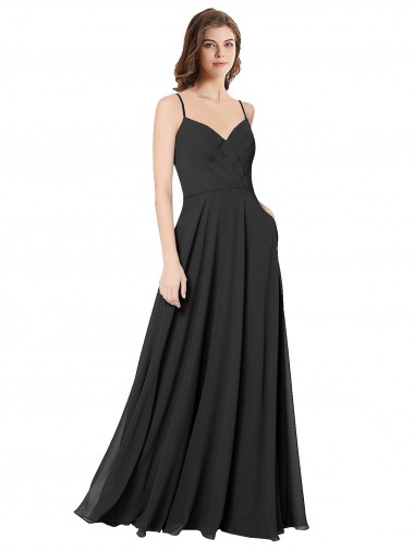 Online Schwarz A-Linien Chiffon Lange Brautjungfernkleider