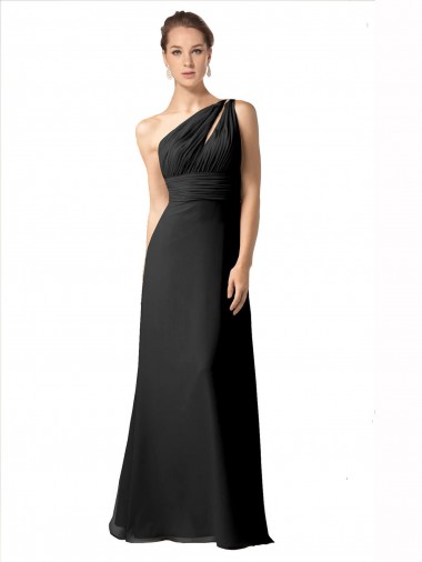 Online Schwarz A-Linien Eine-Schulter Chiffon Lange Brautjungfernkleider