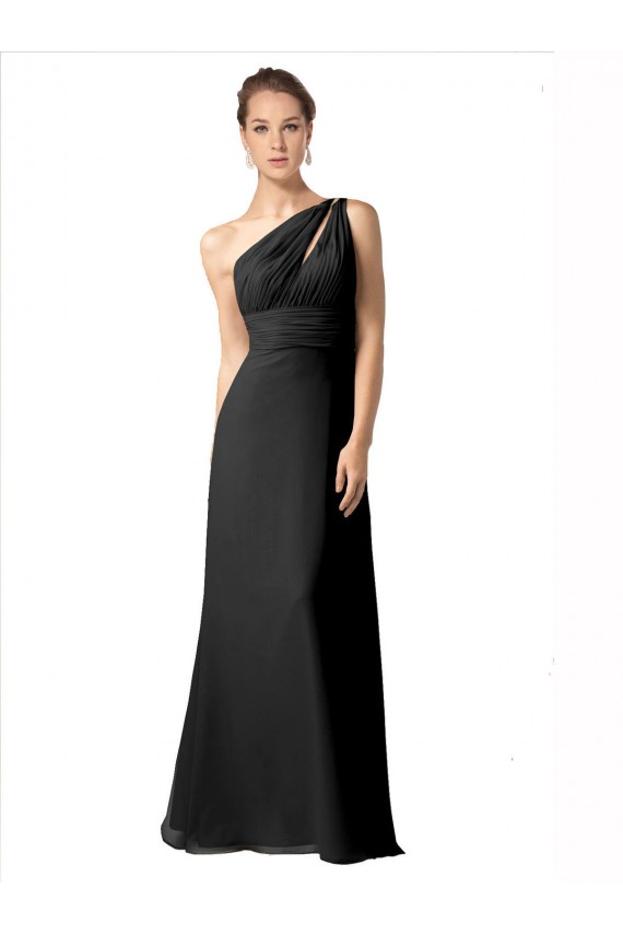 Online Schwarz A-Linien Eine-Schulter Chiffon Lange Brautjungfernkleider