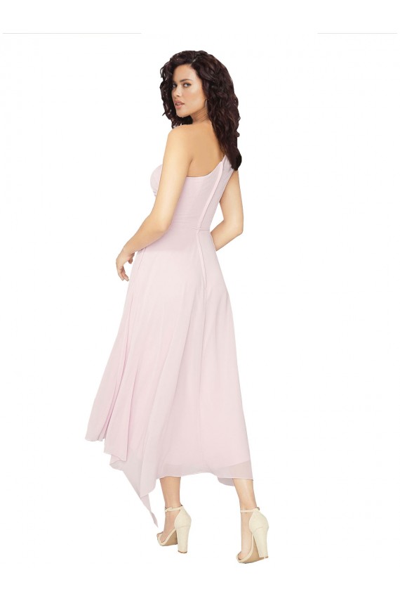 Online Schwarz A-Linien Eine-Schulter Trägerlos Midi Chiffon Kurze Brautjungfernkleider / Cocktailkleider / Heimkehr Kleider