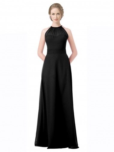 Online Schwarz A-Linien Neckholder Chiffon Lange Brautjungfernkleider