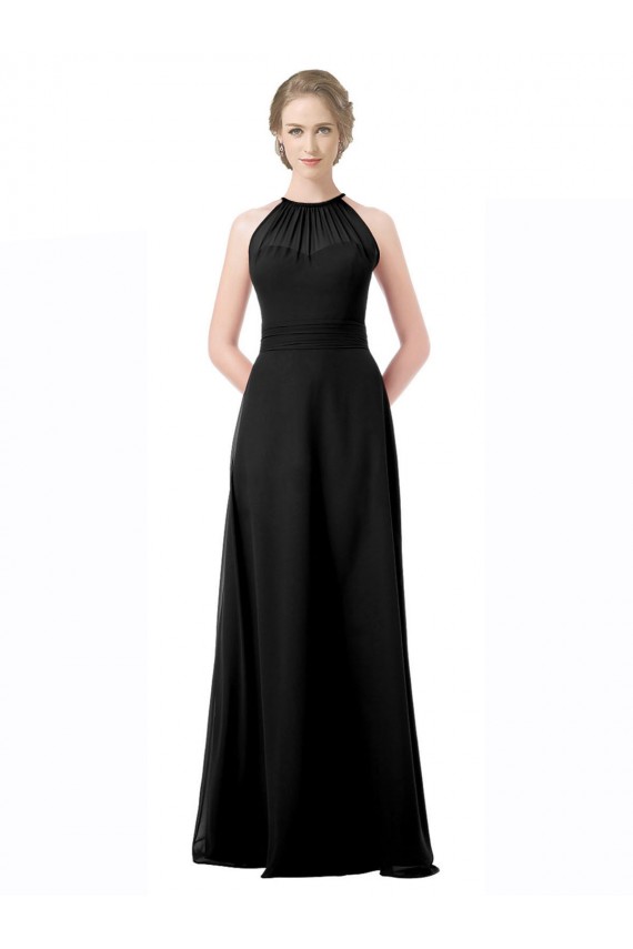 Online Schwarz A-Linien Neckholder Chiffon Lange Brautjungfernkleider
