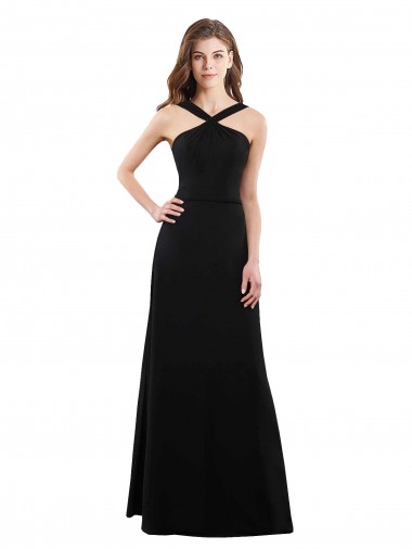 Online Schwarz A-Linien Neckholder Chiffon Lange Brautjungfernkleider
