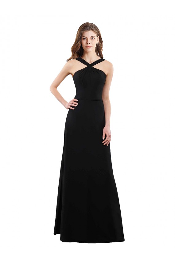 Online Schwarz A-Linien Neckholder Chiffon Lange Brautjungfernkleider