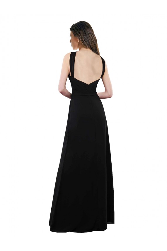 Online Schwarz A-Linien Neckholder Chiffon Lange Brautjungfernkleider