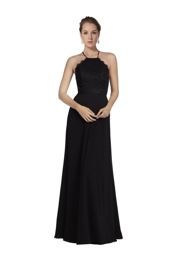 Online Schwarz A-Linien Neckholder Chiffon Spitze Lange Brautjungfernkleider