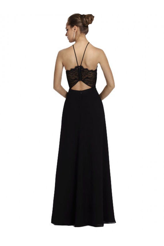 Online Schwarz A-Linien Neckholder Chiffon Spitze Lange Brautjungfernkleider