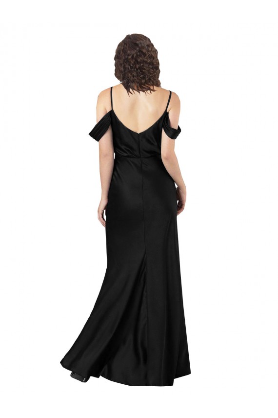 Online Schwarz A-Linien Off-Schulter Seidiger Satin Lange Formale Brautjungfernkleider / Abendkleider / Abiballkleider