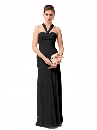 Online Schwarz Meerjungfrau Neckholder Chiffon Lange Brautjungfernkleider