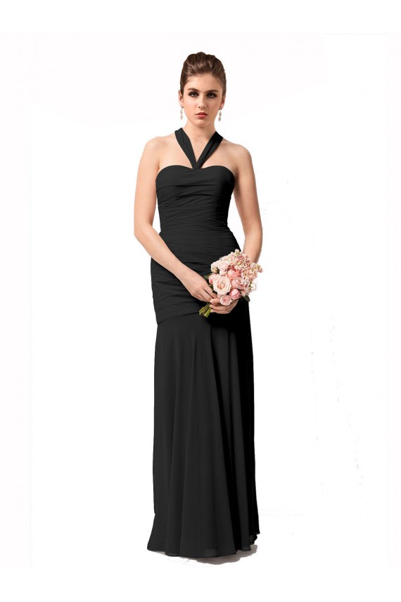 Online Schwarz Meerjungfrau Neckholder Chiffon Lange Brautjungfernkleider