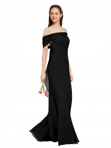 Online Schwarz Meerjungfrau Off-Schulter Chiffon Lange Brautjungfernkleider / Abiballkleider