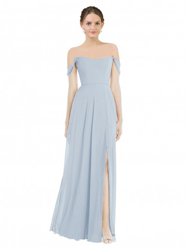 Online Seeglas A-Linien Off-Schulter Chiffon Lange Brautjungfernkleider
