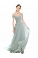 Online Seeglas A-Linien Off-Schulter Chiffon Spitze Lange Brautjungfernkleider