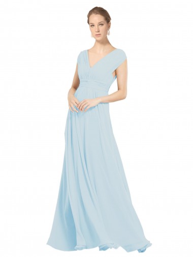 Online Seeglas A-Linien V-Ausschnitt Chiffon Lange Brautjungfernkleider