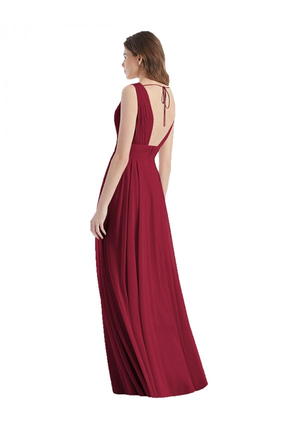Online Seeglas A-Linien V-Ausschnitt Chiffon Lange Brautjungfernkleider