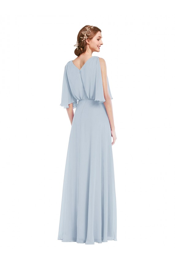 Online Seeglas A-Linien V-Ausschnitt Chiffon Lange Brautjungfernkleider