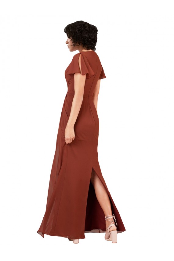 Online Seeglas A-Linien V-Ausschnitt Chiffon Lange Brautjungfernkleider