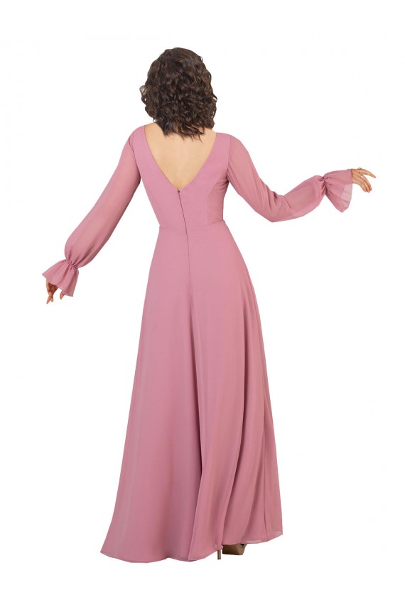 Online Seeglas A-Linien V-Ausschnitt Chiffon Lange Brautjungfernkleider