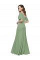 Online Seegras A-Linien V-Ausschnitt Chiffon Lange Brautjungfernkleider