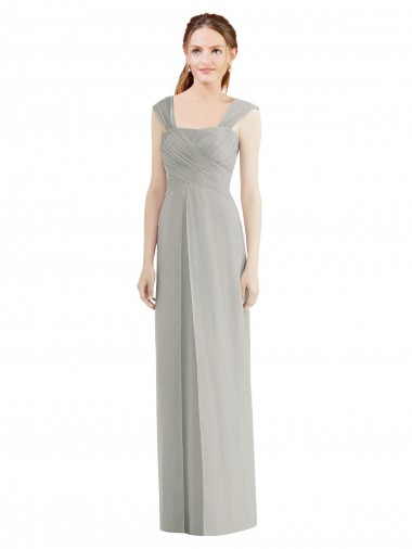Online Silber A-Linien Chiffon Lange Brautjungfernkleider