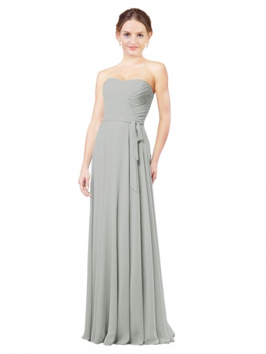 Online Silber A-Linien Chiffon Lange Brautjungfernkleider