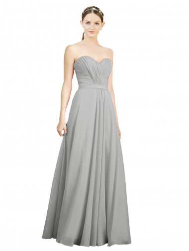 Online Silber A-Linien Chiffon Lange Brautjungfernkleider