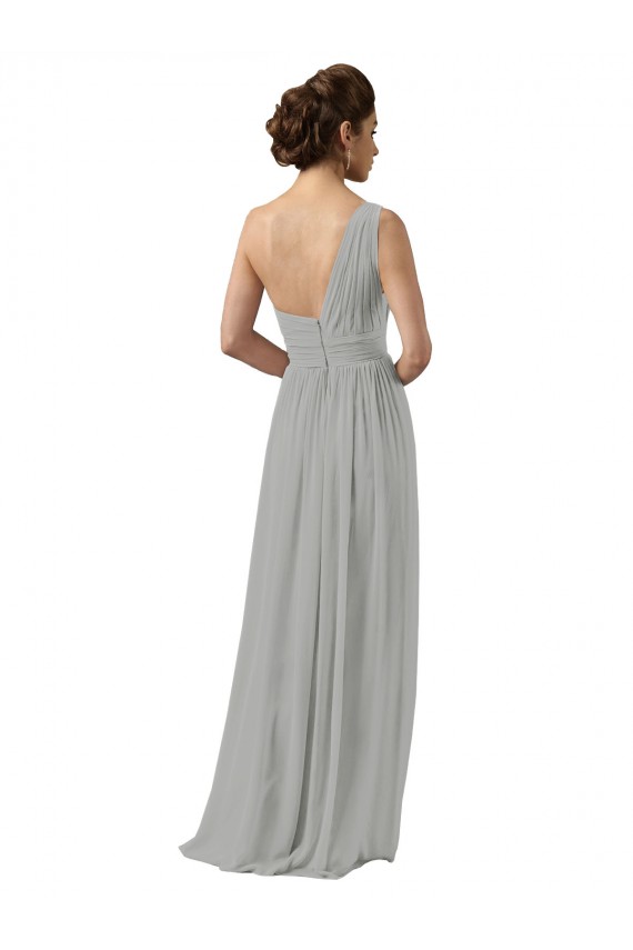Online Silber A-Linien Eine-Schulter Chiffon Lange Brautjungfernkleider
