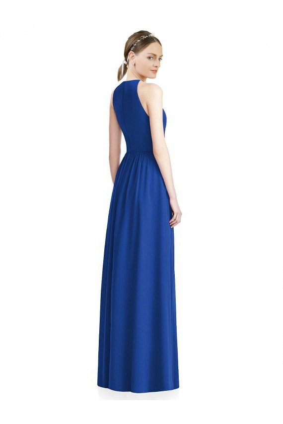 Online Silber A-Linien Neckholder Chiffon Lange Brautjungfernkleider