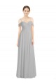 Online Silber A-Linien Off-Schulter Spaghetti-Träger Chiffon Lange Brautjungfernkleider