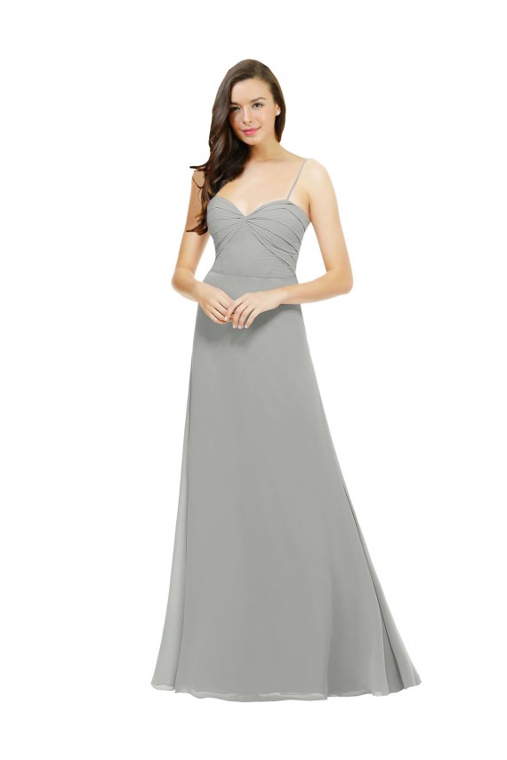 Online Silber A-Linien Spaghetti-Träger Chiffon Lange Brautjungfernkleider