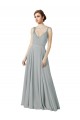 Online Silber A-Linien V-Ausschnitt Chiffon Lange Brautjungfernkleider
