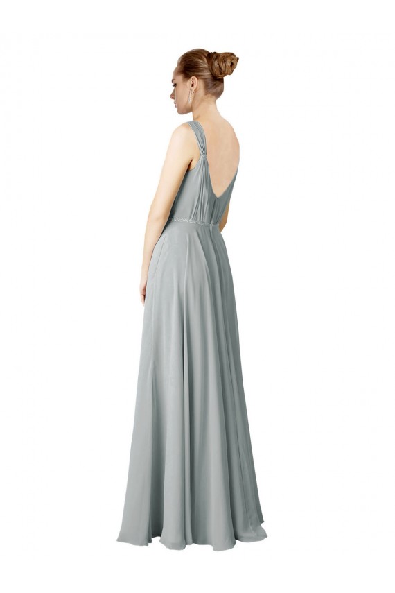 Online Silber A-Linien V-Ausschnitt Chiffon Lange Brautjungfernkleider