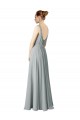 Online Silber A-Linien V-Ausschnitt Chiffon Lange Brautjungfernkleider