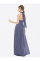 Online Silberner Stein A-Linien Neckholder Chiffon Lange Brautjungfernkleider