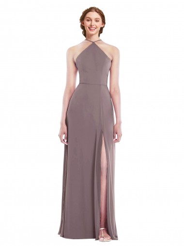 Online Staubige Rose A-Linien Neckholder Chiffon Lange Formale Brautjungfernkleider / Abendkleider