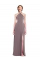 Online Staubige Rose A-Linien Neckholder Chiffon Lange Formale Brautjungfernkleider / Abendkleider