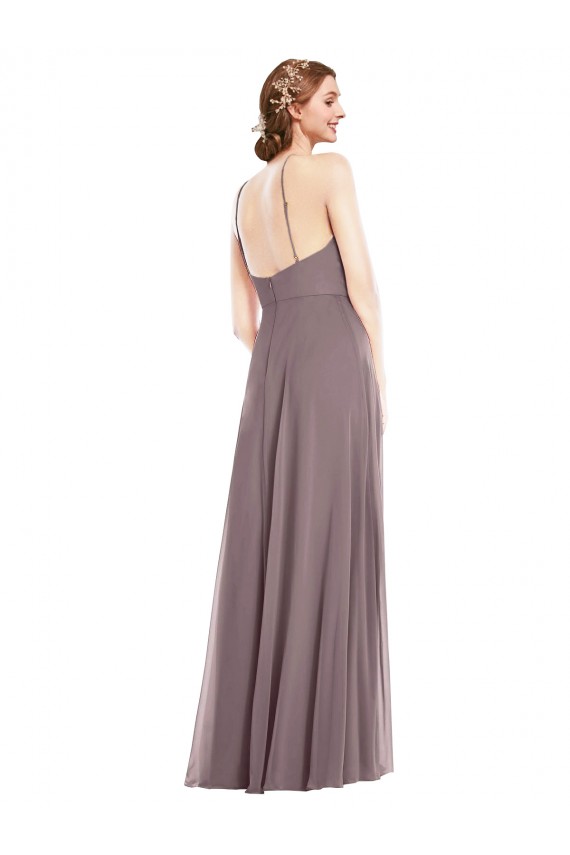 Online Staubige Rose A-Linien Neckholder Chiffon Lange Formale Brautjungfernkleider / Abendkleider