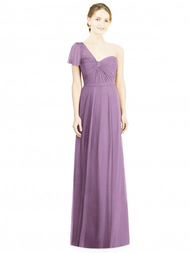 Online Staubiger Lavendel A-Linien Eine-Schulter Chiffon Lange Brautjungfernkleider