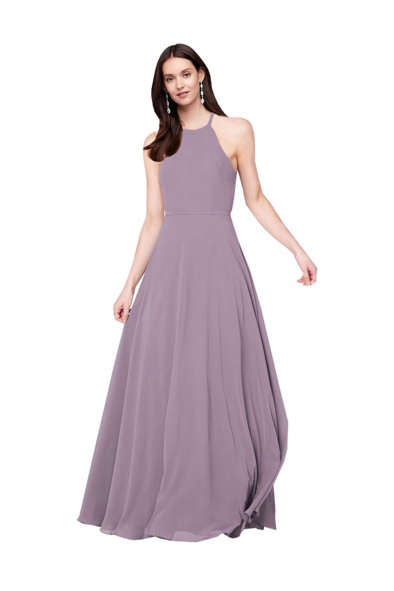 Online Staubiger Lavendel A-Linien Neckholder Chiffon Lange Brautjungfernkleider