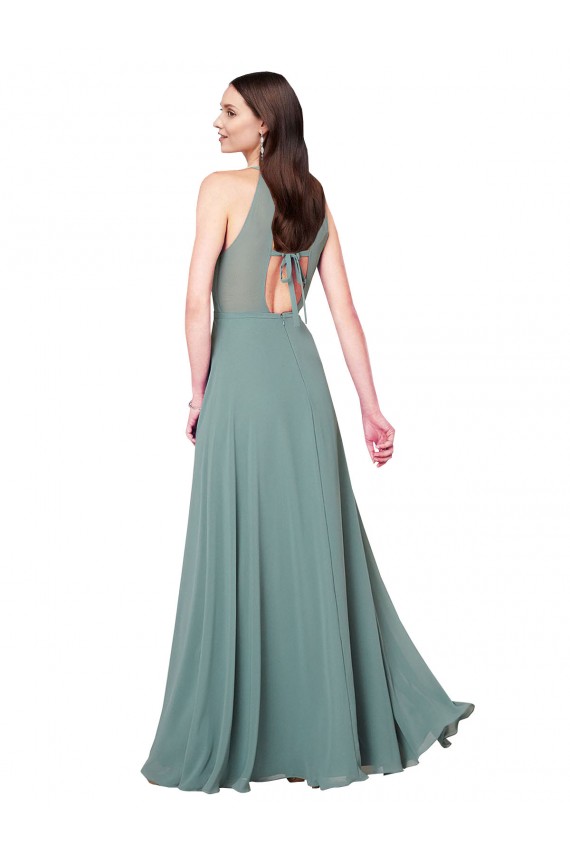 Online Staubiger Lavendel A-Linien Neckholder Chiffon Lange Brautjungfernkleider