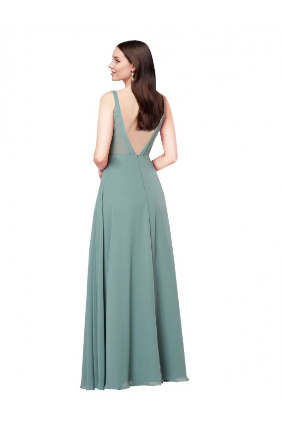 Online Staubiger Lavendel Etui V-Ausschnitt Chiffon Lange Formale Brautjungfernkleider / Abendkleider