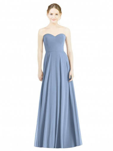 Online Staubiges Blau A-Linien Chiffon Lange Brautjungfernkleider