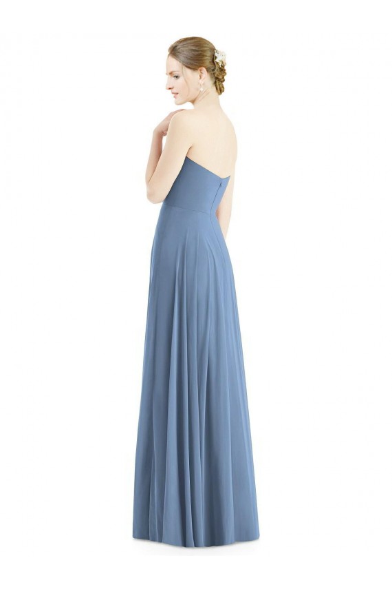 Online Staubiges Blau A-Linien Chiffon Lange Brautjungfernkleider