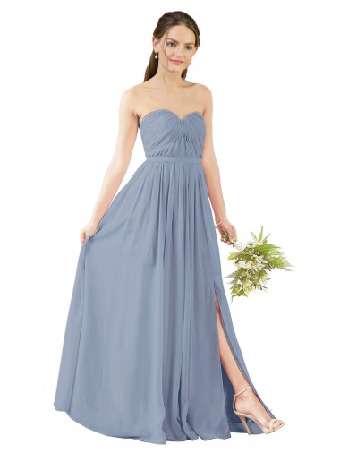 Online Staubiges Blau A-Linien Chiffon Lange Brautjungfernkleider