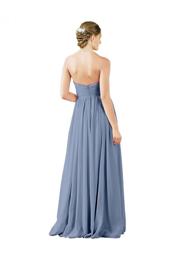 Online Staubiges Blau A-Linien Chiffon Lange Brautjungfernkleider